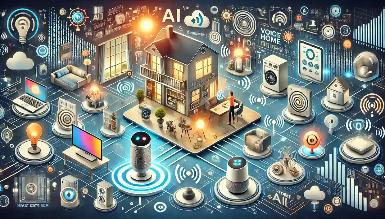 DALL·E 2024-10-24 13.31.32 - An illustration representing voice recognition AI in smart home automation systems. The image should depict a modern smart home environment with vario (1)