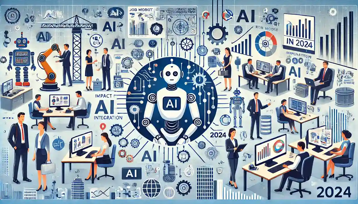 DALL·E 2024-10-24 13.34.50 - An illustration representing the impact of AI on job market trends in 2024. The image should depict various scenarios of AI integration in the workpla (1)